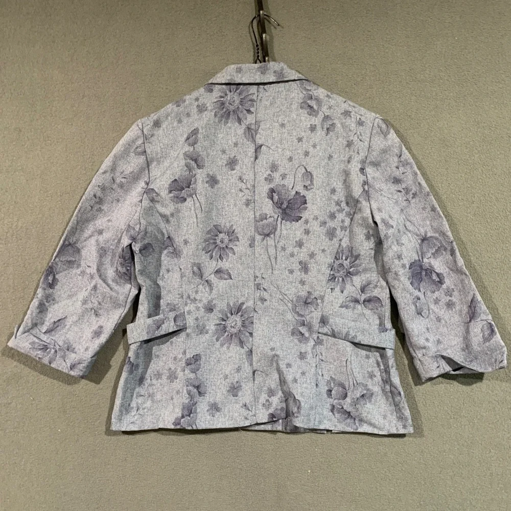 Petite‎ Perceptions Floral Blazer Pant Suit Set Blue Gray Women's Size 10P